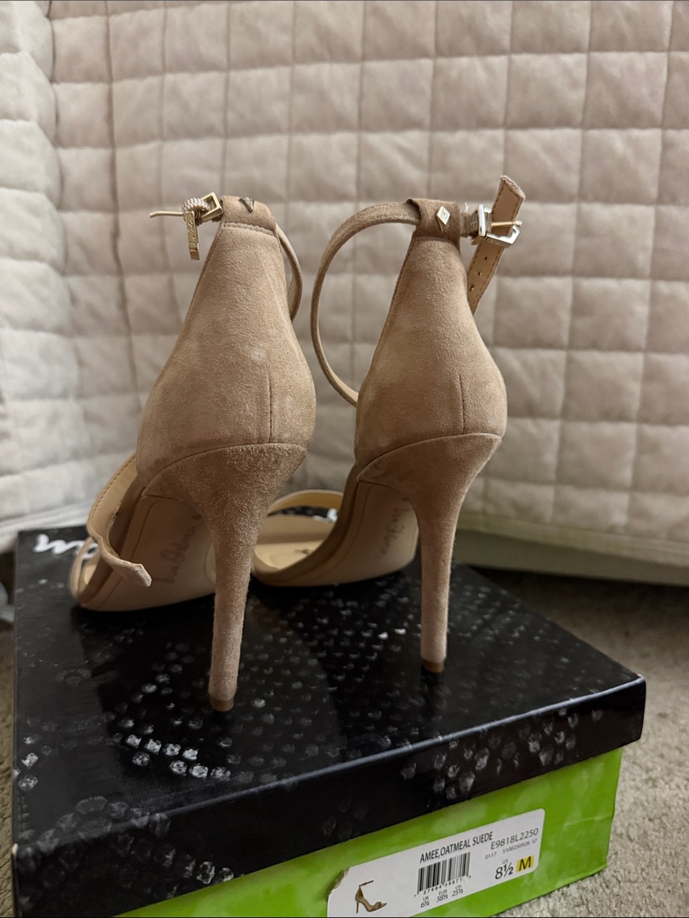 Sam Edelman Beige Suede Ankle-Strap High Heels - Picture 3 of 5